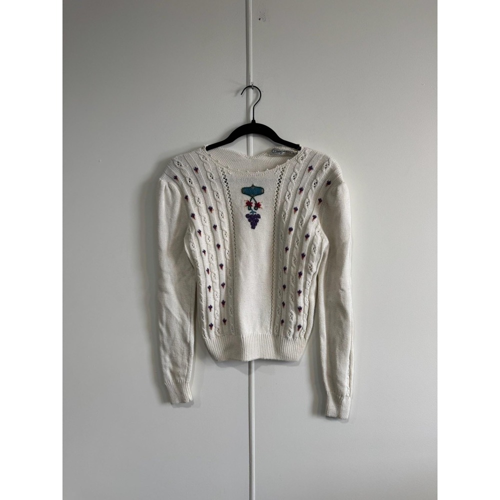 Vintage Components Susan Bristol Sweater Womens Medium White Cable Knit Floral‎